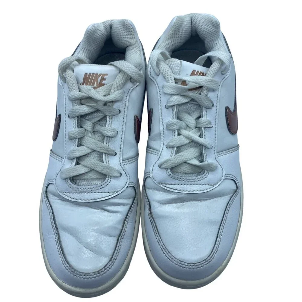 Nike Ebernon Leather‎ Athletic Sneakers Lace Up White Rose Gold Women Sz 7 FLAW